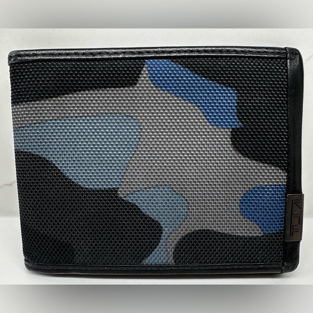 TUMI Mens Navy Camo Black ALPHA SLG Double Billfold 6 CC Wallet